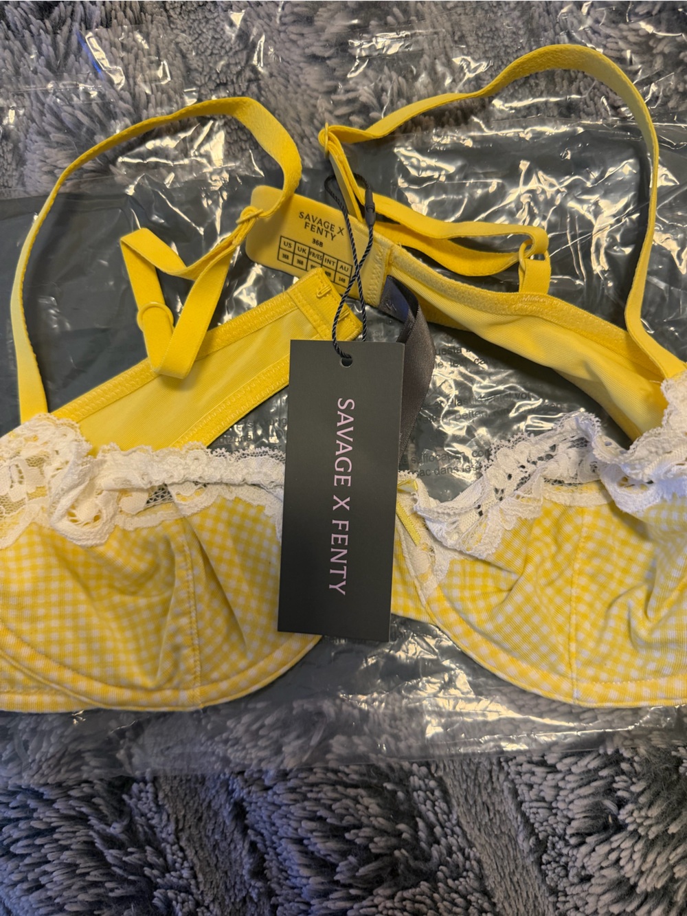 Savage X Fenty Yellow Gingham Lace Underwire Bra